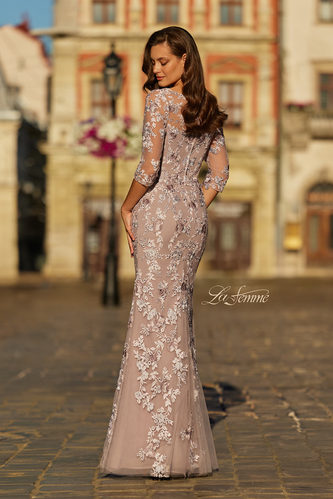 La Femme 31464 Floral Embroidered Illusion Neckline Gown