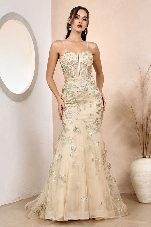 Adora Design 3179 Strapless Corset Glitter Mermaid Long Prom Dress