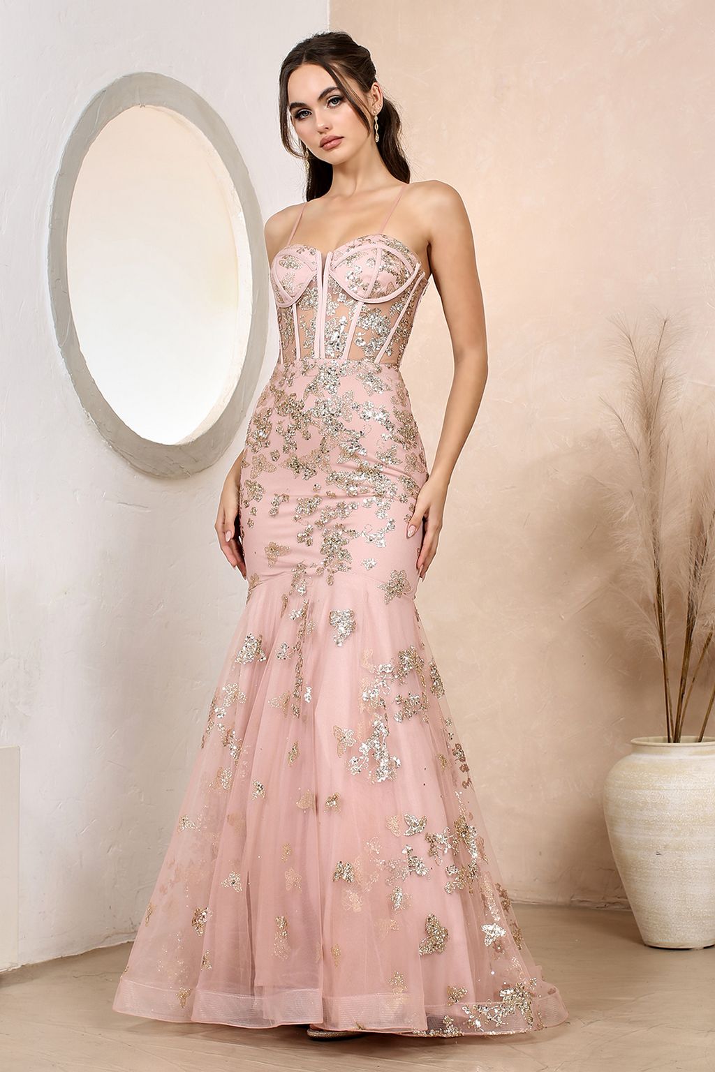 Adora Design 3179 Strapless Corset Glitter Mermaid Long Prom Dress