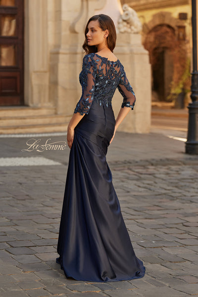 La Femme 31802 Beaded Lace Three Quarter Sleeve Gown