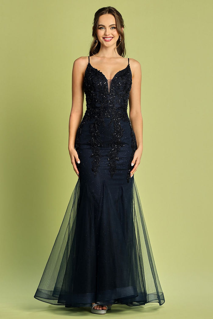 Adora Design 3183 Spaghetti Strap Fitted Long Formal Prom Gown