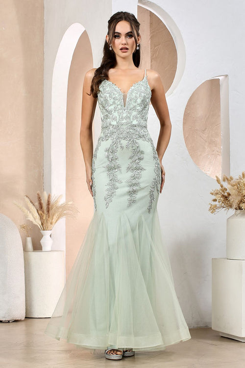 Adora Design 3183 Spaghetti Strap Fitted Long Formal Prom Gown