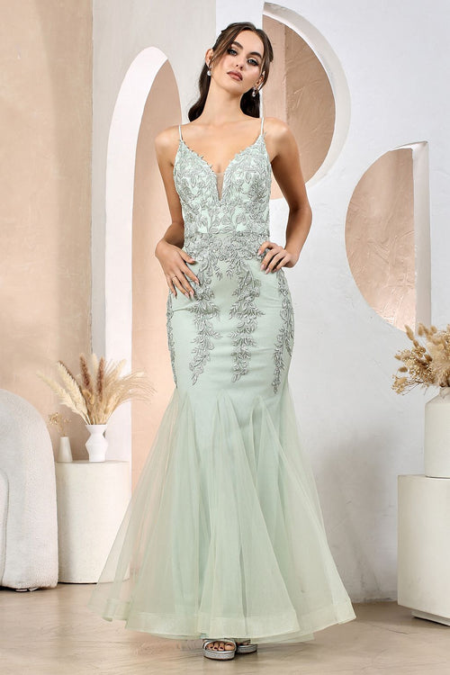 Adora Design 3183 Spaghetti Strap Fitted Long Formal Prom Gown