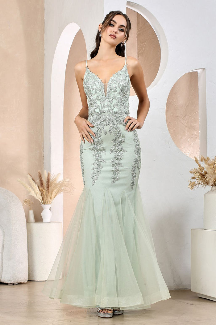 Adora Design 3183 Spaghetti Strap Fitted Long Formal Prom Gown