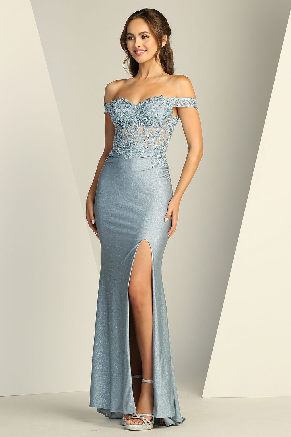 Adora Design 3189 Off Shoulder Long Fitted Lace Prom Gown