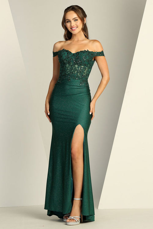 Adora Design 3189 Off Shoulder Long Fitted Lace Prom Gown