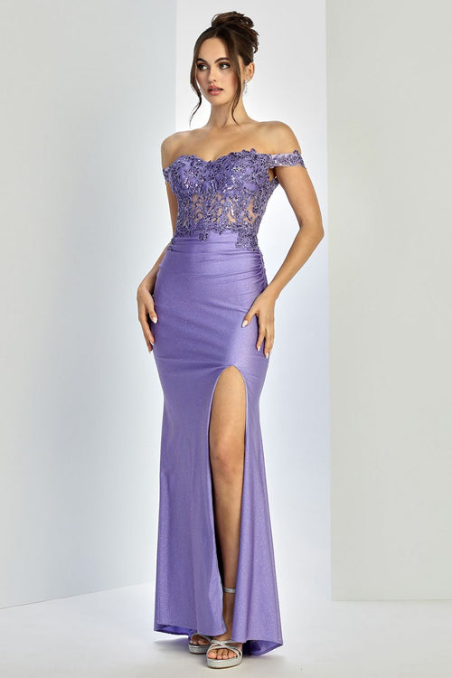 Adora Design 3189 Off Shoulder Long Fitted Lace Prom Gown