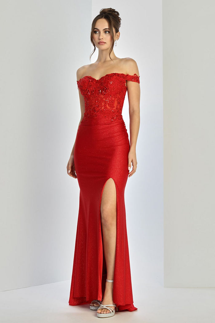 Adora Design 3189 Off Shoulder Long Fitted Lace Prom Gown