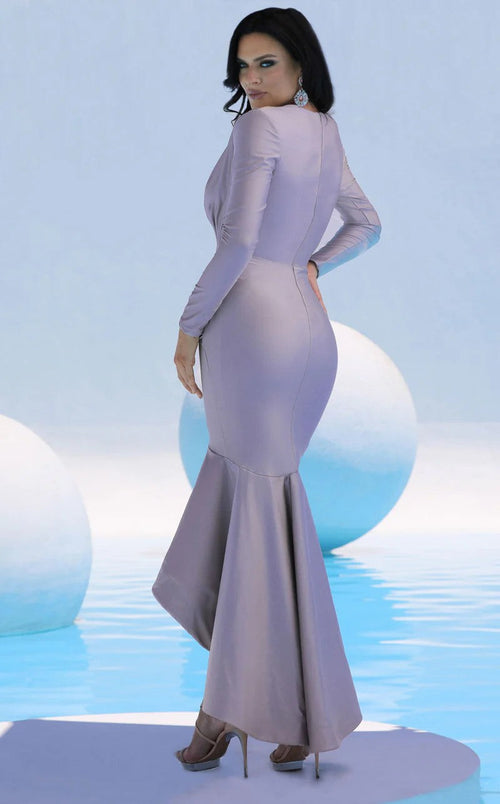 Jessica Angel JA318 V-Neck Long Sleeve Fitted Ruched Evening Jersey Dress