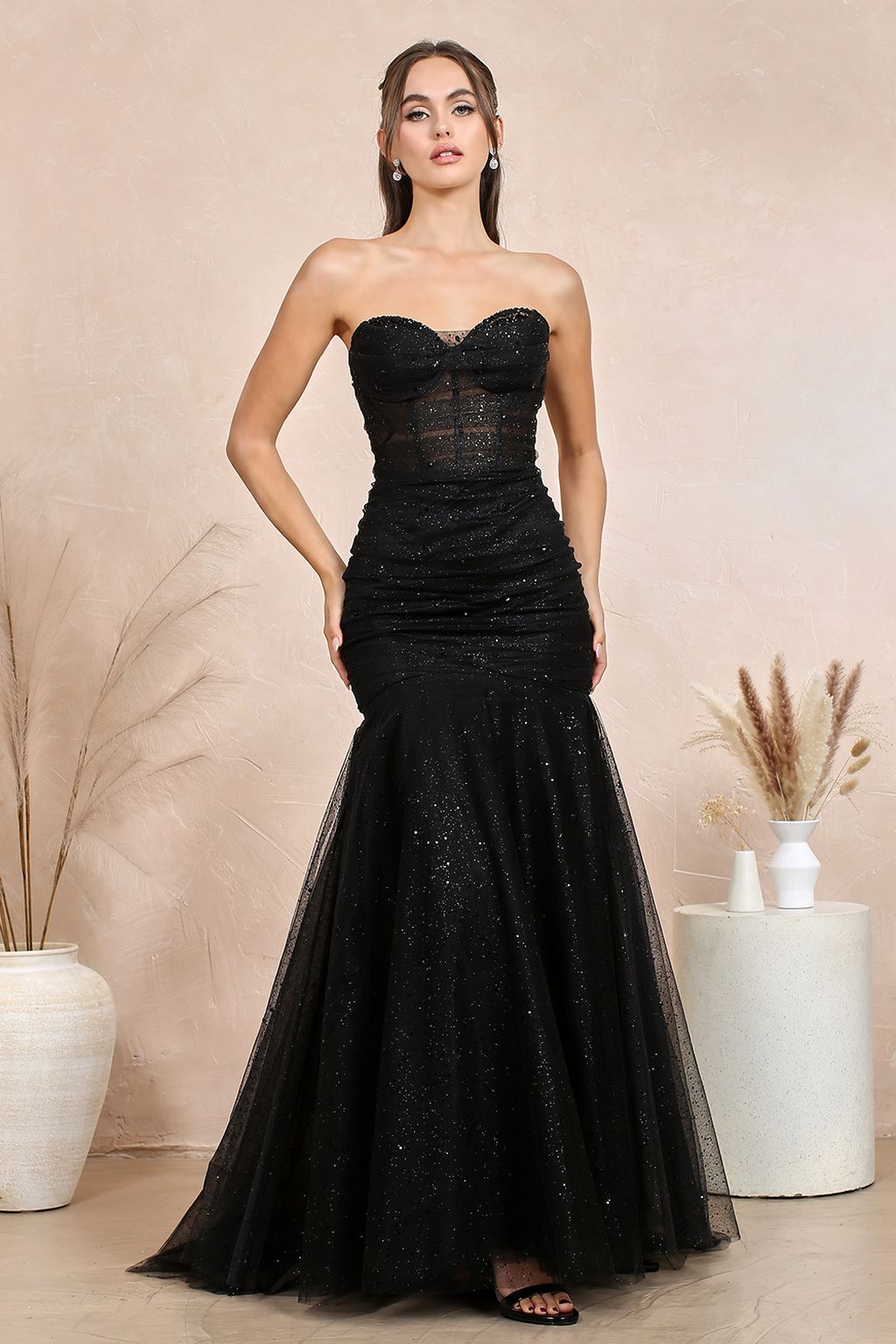 Adora Design 3207 Strapless Glitter Tulle Mermaid Formal Prom Gown
