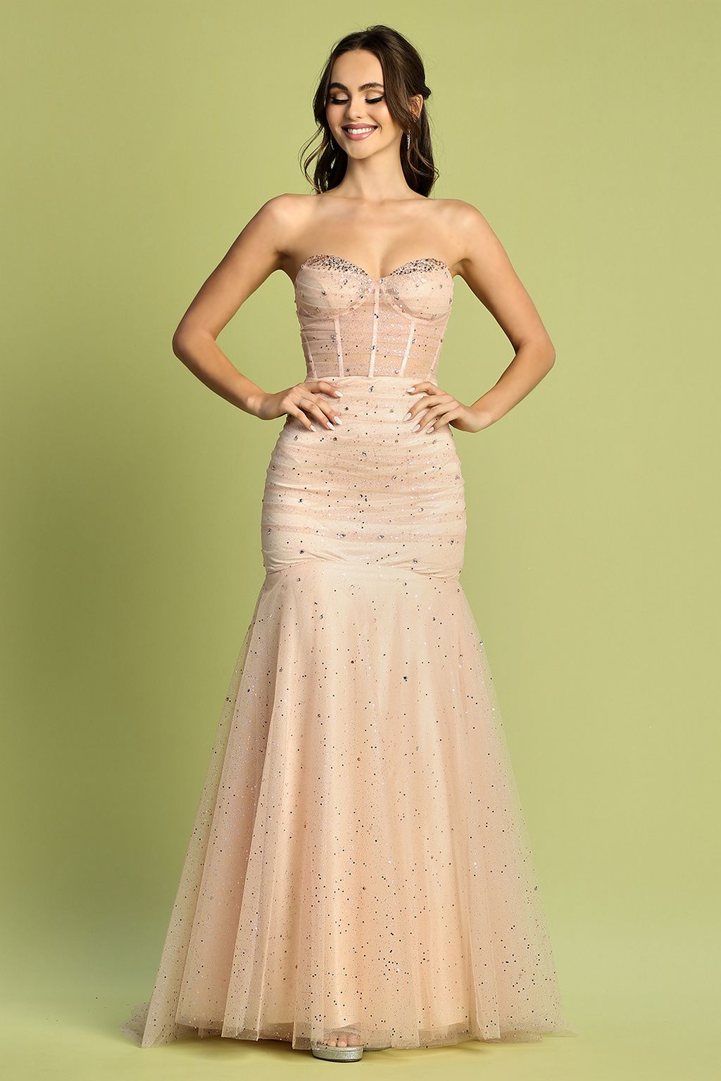 Adora Design 3207 Strapless Glitter Tulle Mermaid Formal Prom Gown