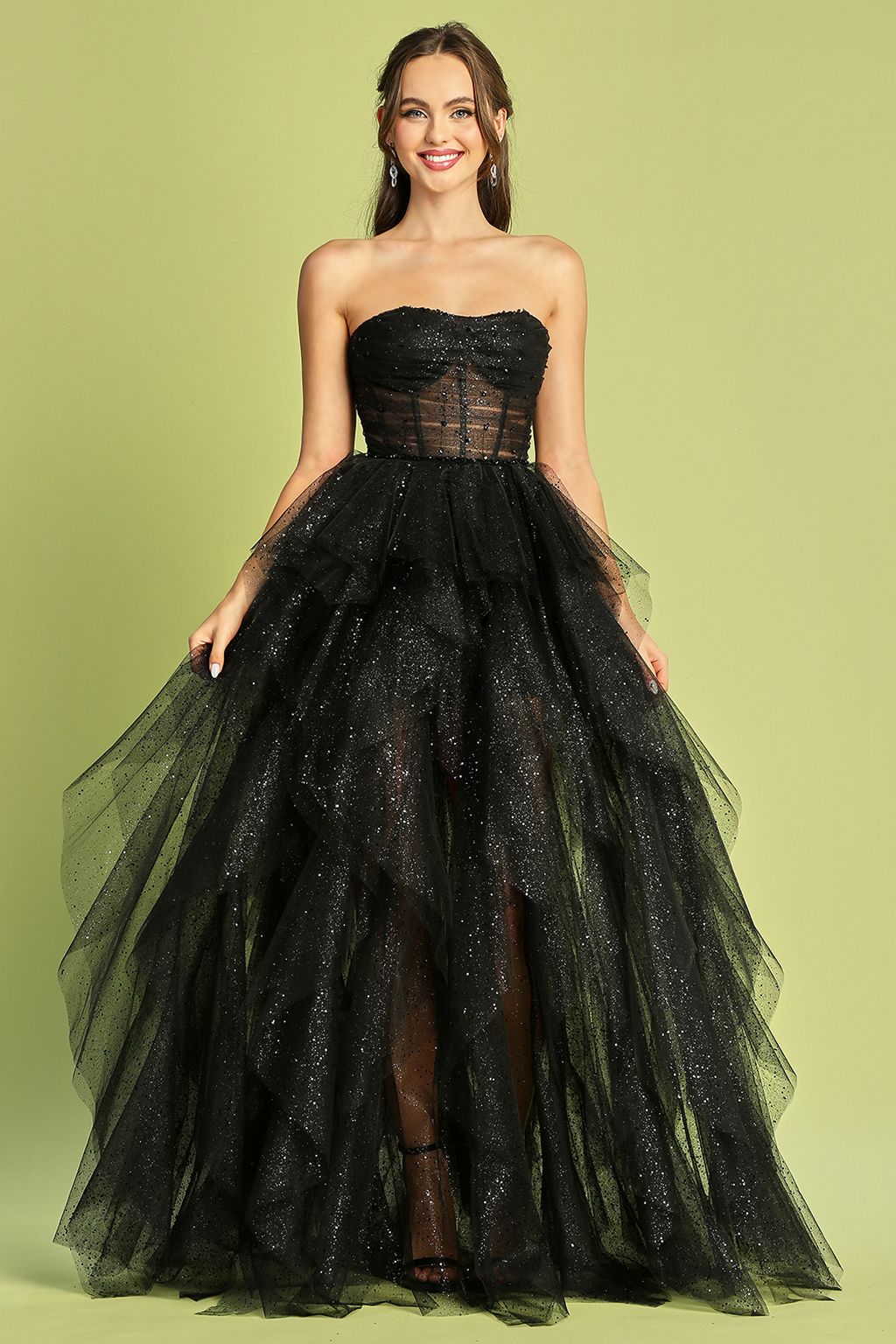 Adora Design 3210 Strapless Glitter Tulle Corset Prom Gown