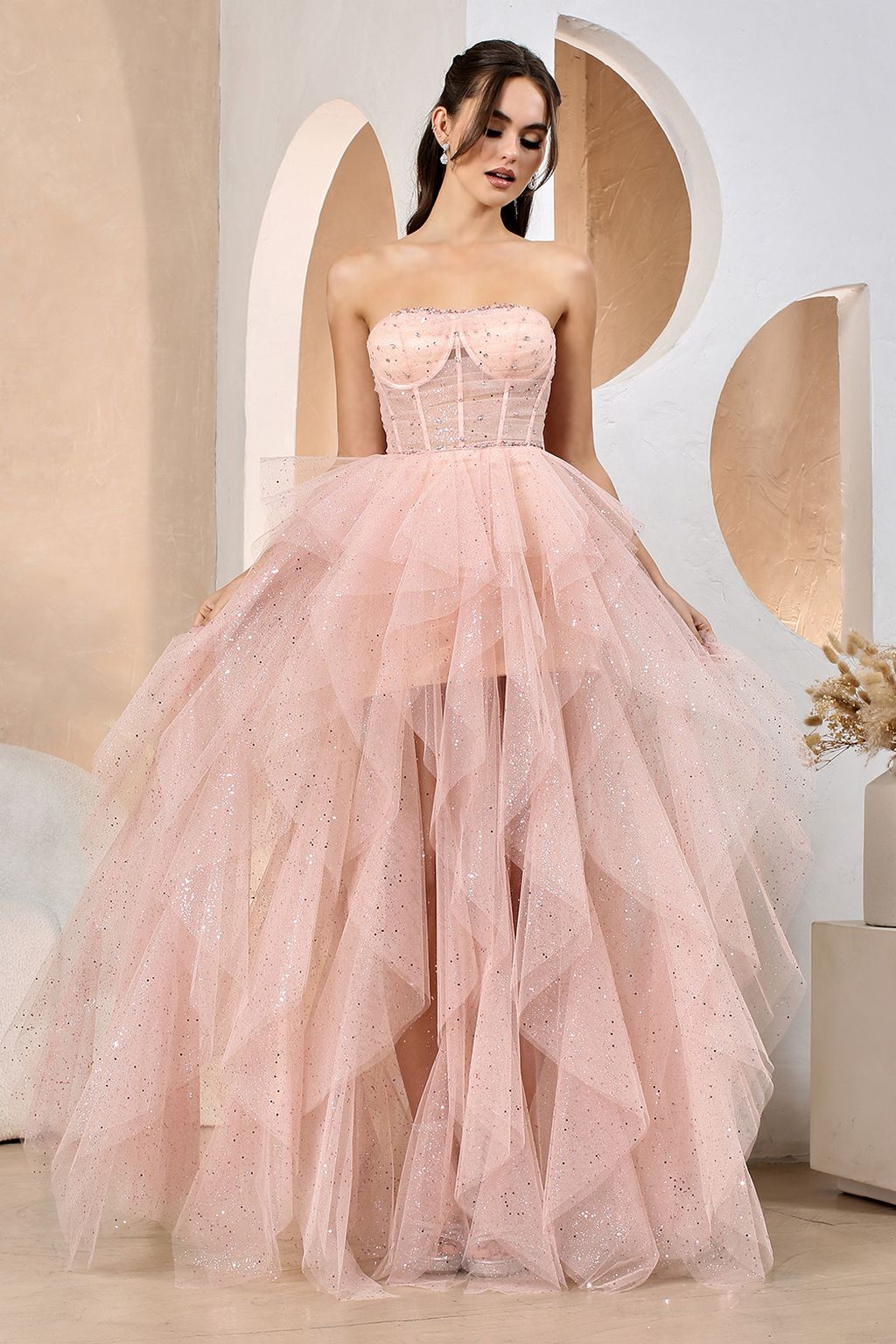Adora Design 3210 Strapless Glitter Tulle Corset Prom Gown