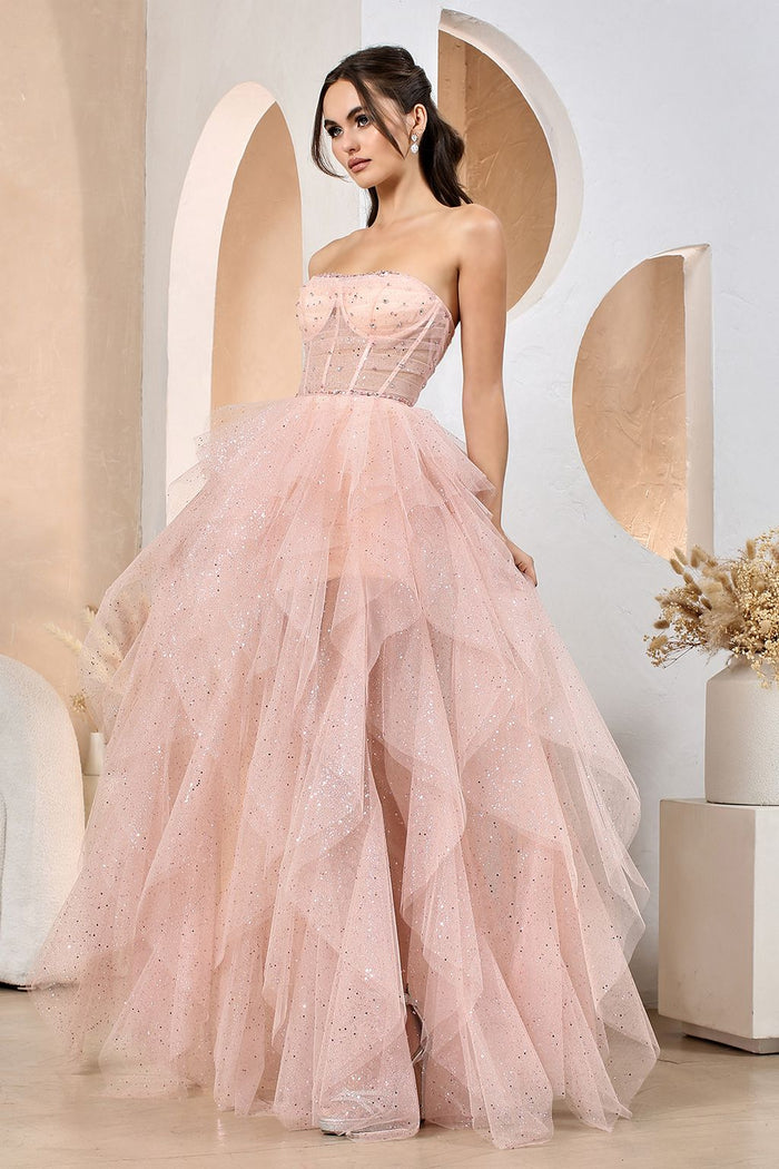 Adora Design 3210 Strapless Glitter Tulle Corset Prom Gown