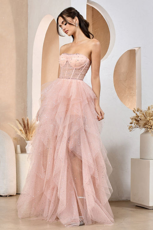 Adora Design 3210 Strapless Glitter Tulle Corset Prom Gown