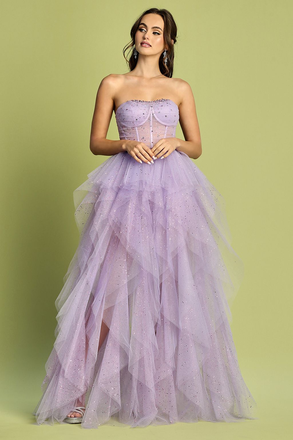Adora Design 3210 Strapless Glitter Tulle Corset Prom Gown