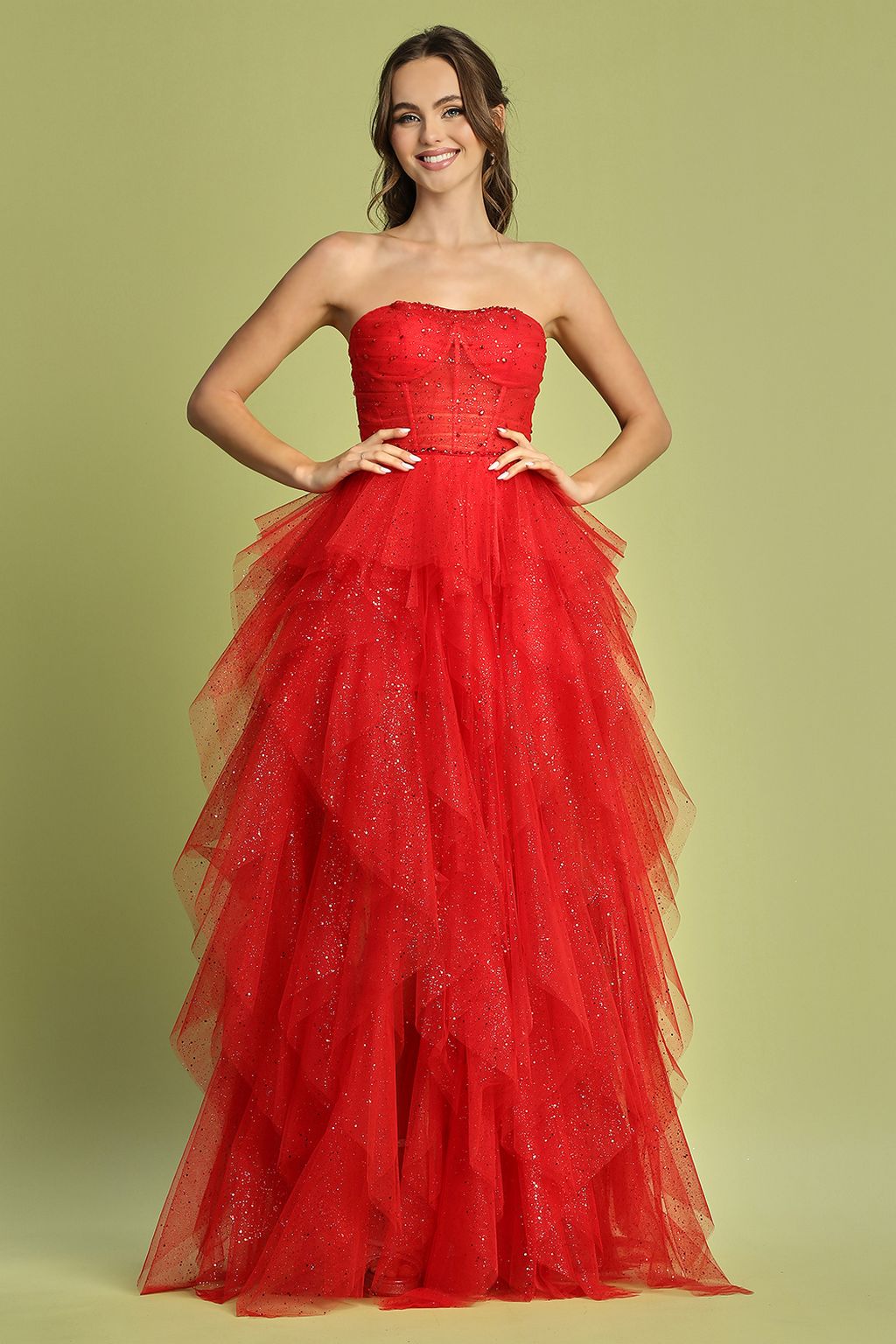 Adora Design 3210 Strapless Glitter Tulle Corset Prom Gown