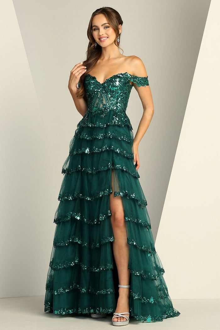 Adora Design 3213 Off Shoulder Sequin A Line Long Formal Prom Dress