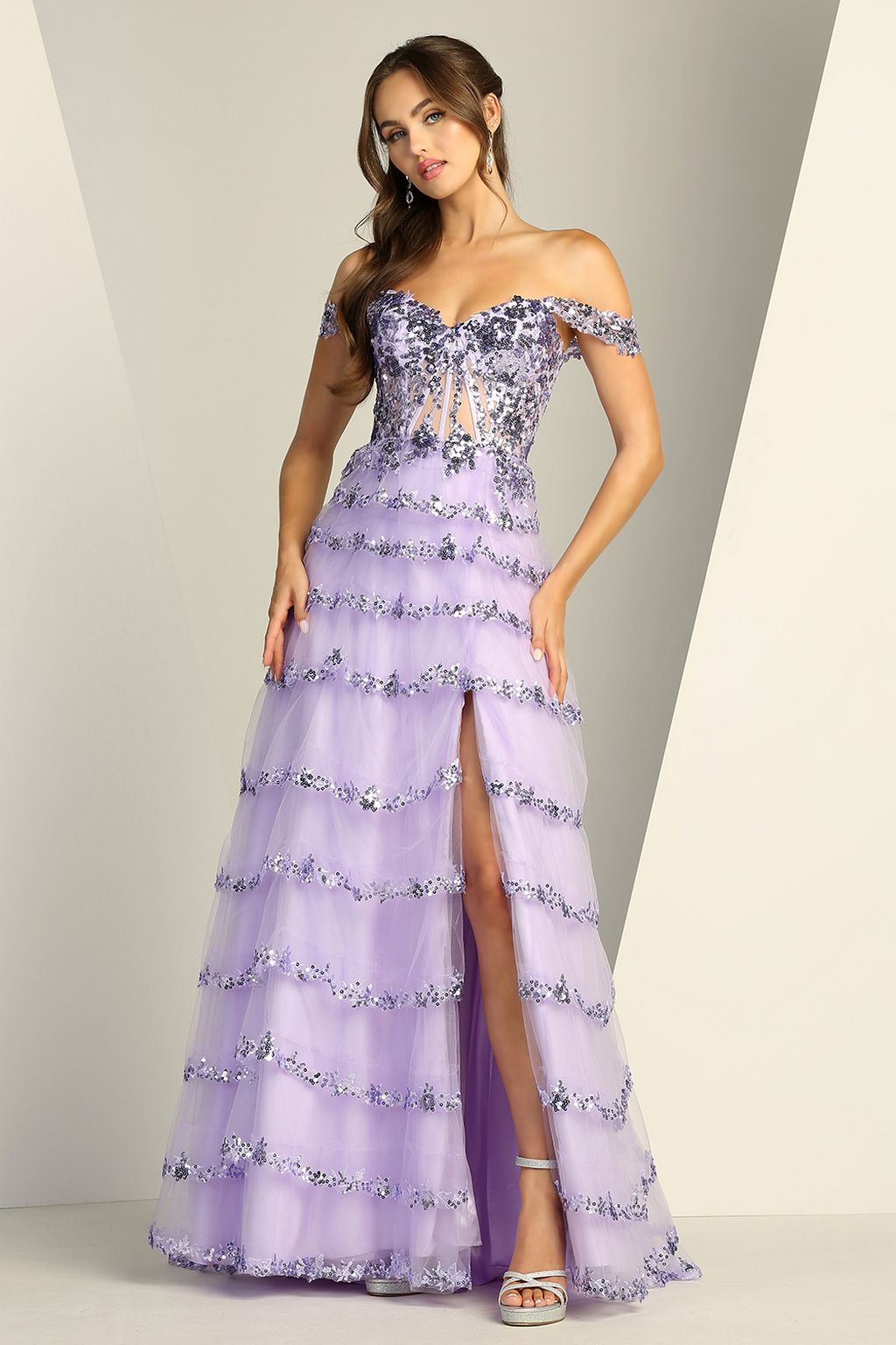 Adora Design 3213 Off Shoulder Sequin A Line Long Formal Prom Dress