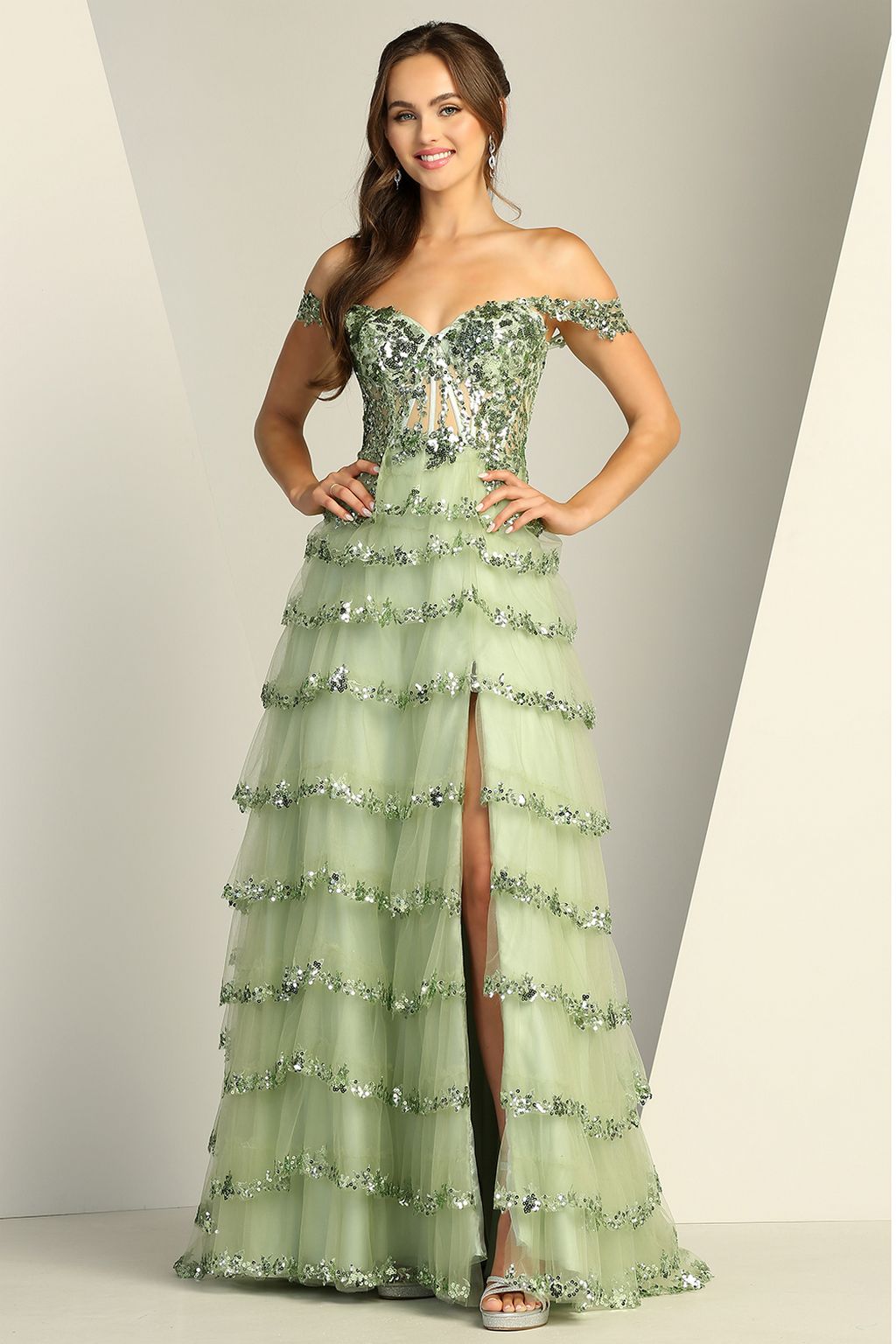 Adora Design 3213 Off Shoulder Sequin A Line Long Formal Prom Dress