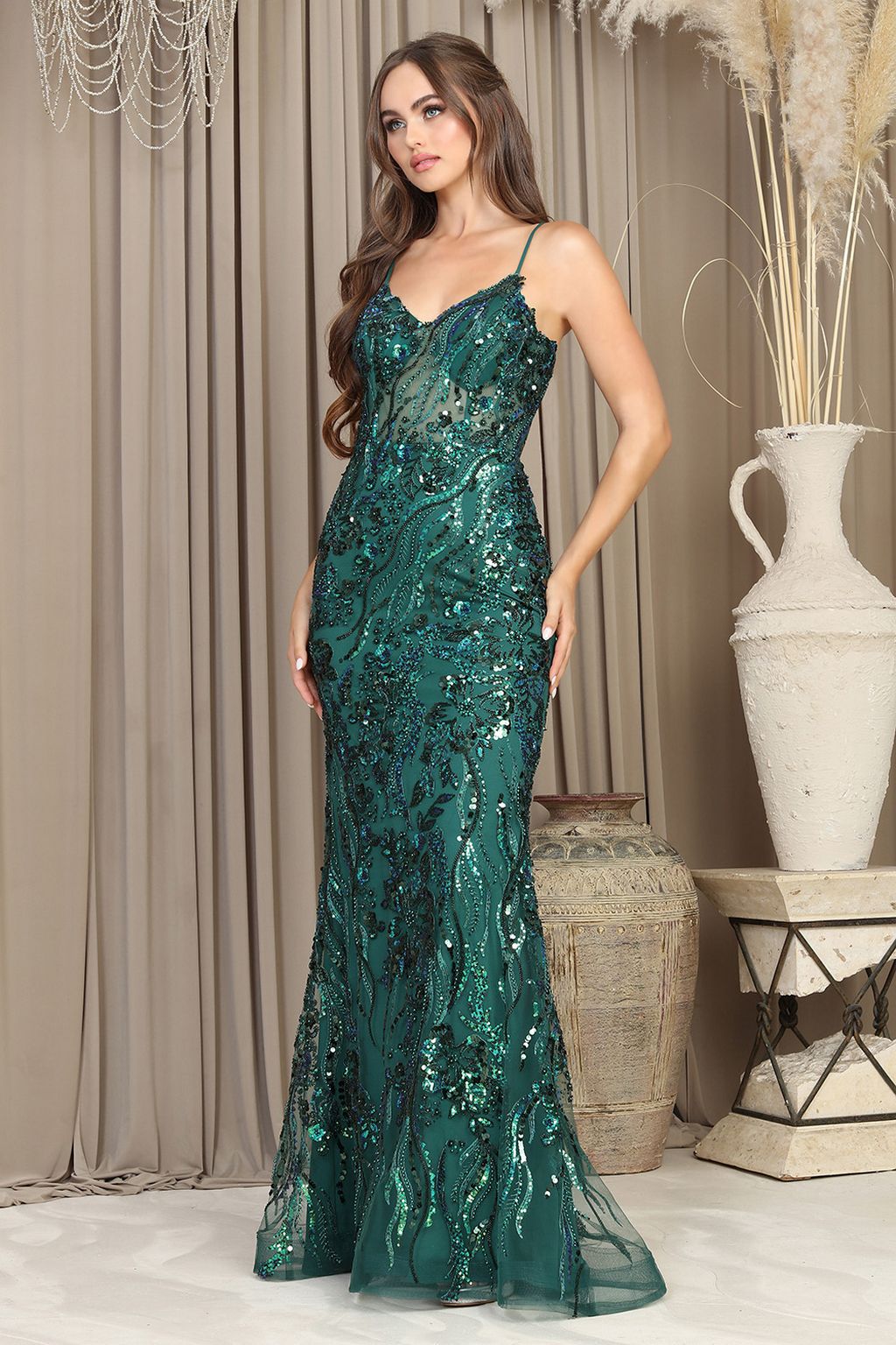 Adora Design 3225 Beaded Spaghetti Strap Fitted Formal Prom Gown