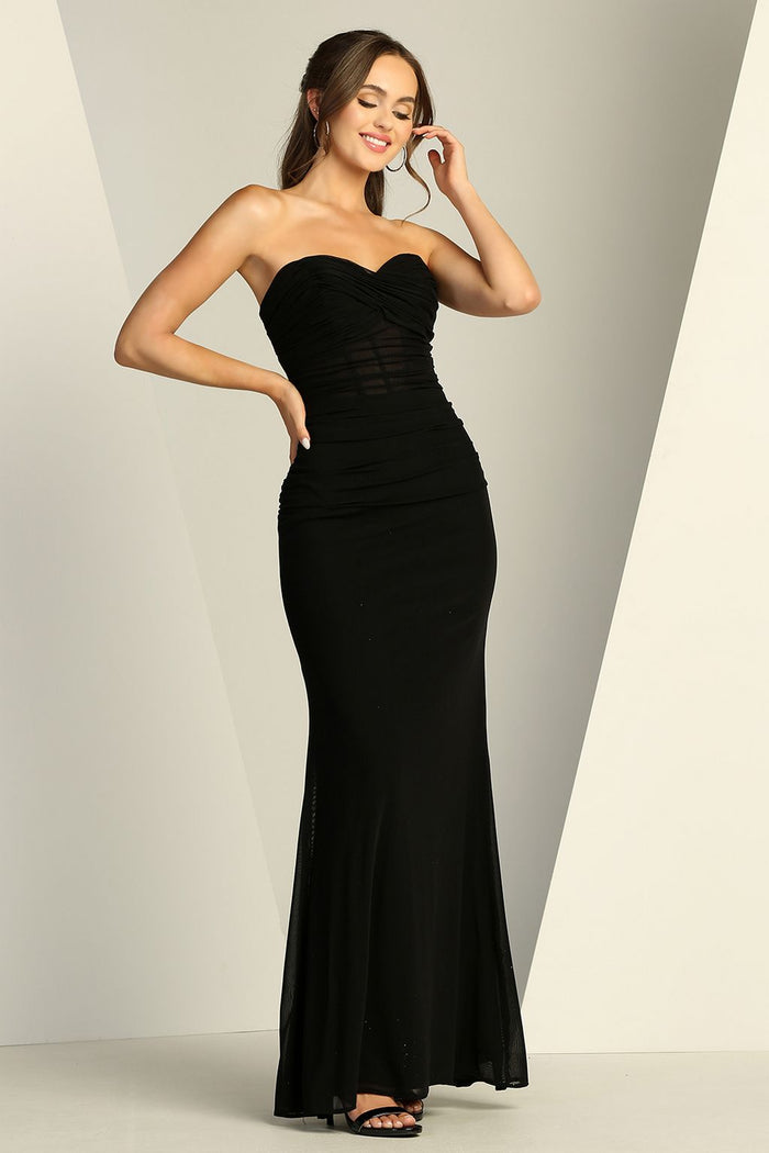 Adora Design 3228 Strapless Stretch Mesh Fitted Long Prom Gown