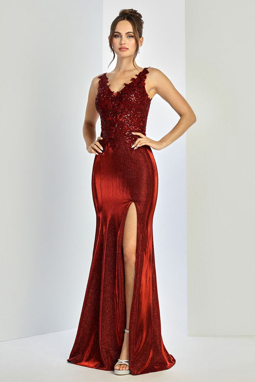 Adora Design 3230 Long Glitter Satin Fitted Formal Prom Gown