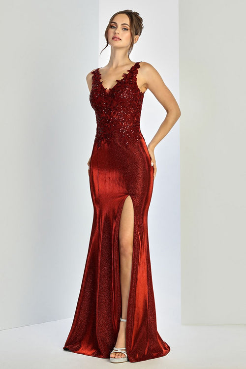 Adora Design 3230 Long Glitter Satin Fitted Formal Prom Gown