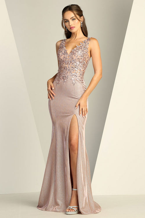 Adora Design 3230 Long Glitter Satin Fitted Formal Prom Gown