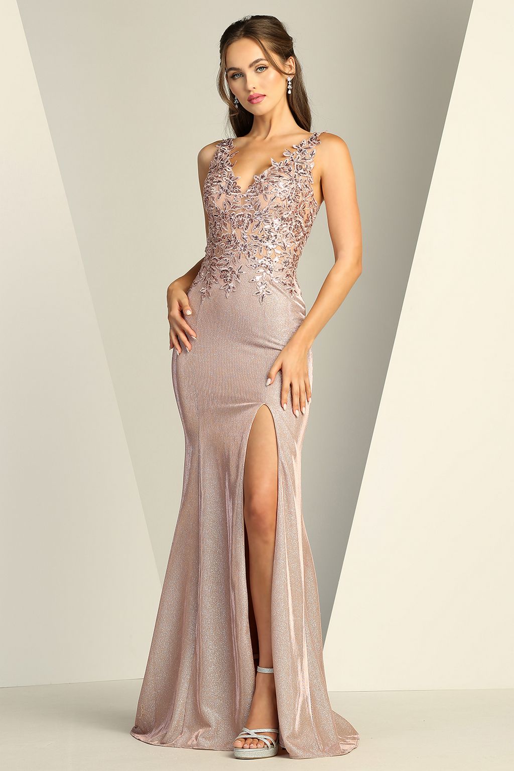 Adora Design 3230 Long Glitter Satin Fitted Formal Prom Gown