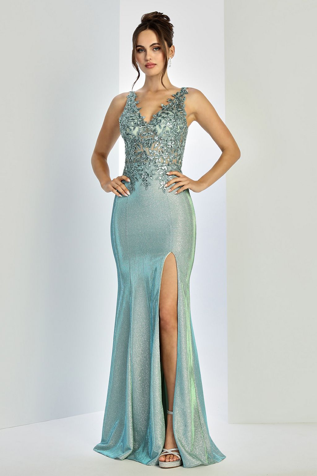 Adora Design 3230 Long Glitter Satin Fitted Formal Prom Gown