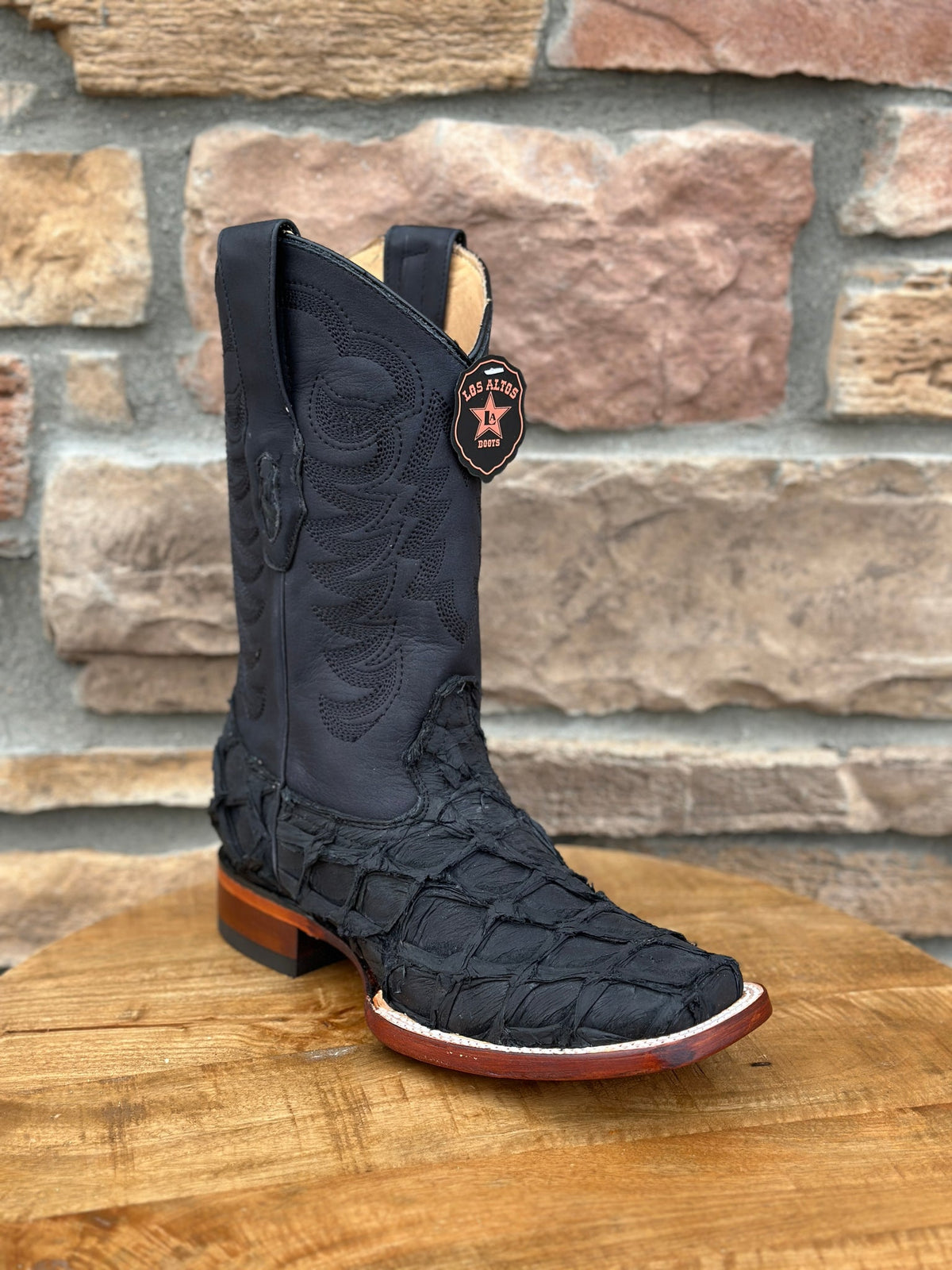 Los Altos Piraruccu Suede Black Wide Square Toe Boots