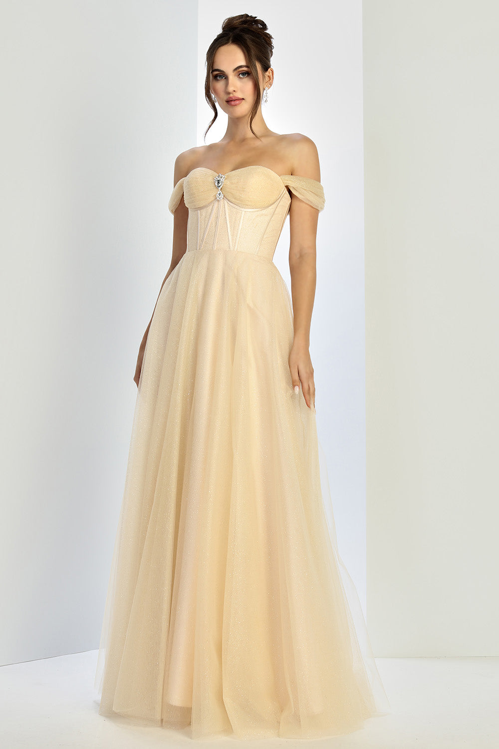 Adora Design 3244 Off-Shoulder Glitter Corset A-Line Prom Dress