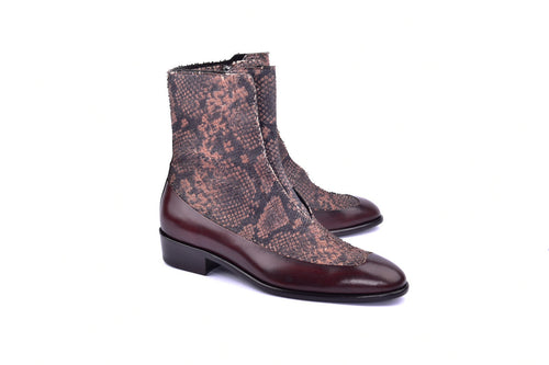 Corrente 3273HS Python Printed Calfskin Slip-On Boot - Brown - Brown - Size 13