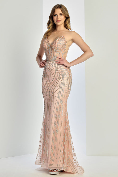 Adora Design 3277 Strapless Beaded Fitted Long Formal Prom Gown
