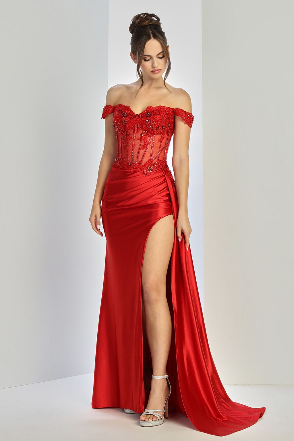 Adora Design 3281 Off Shoulder Beaded Applique Corset Prom Gown