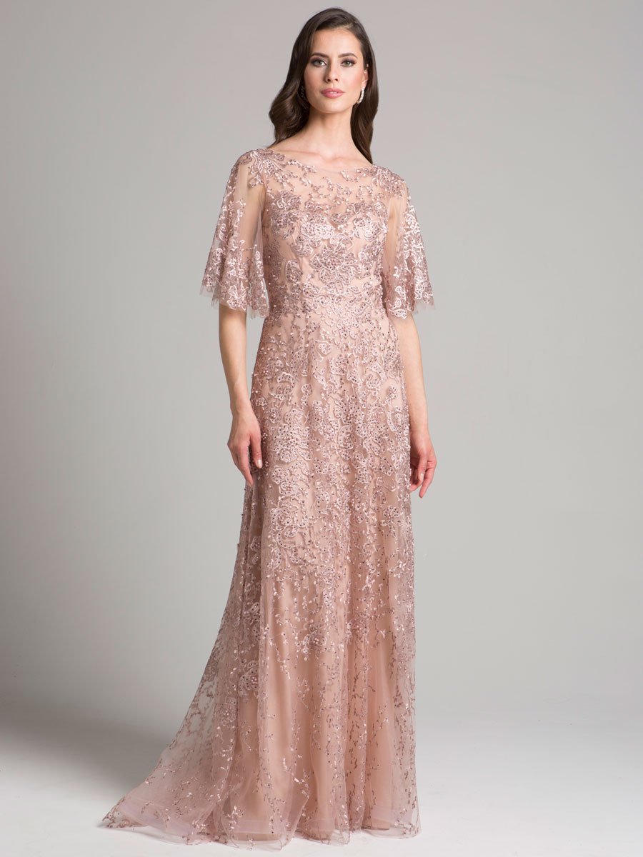 Lara 33277 Cape Sleeve Embroidered Mother of the Bride Dress