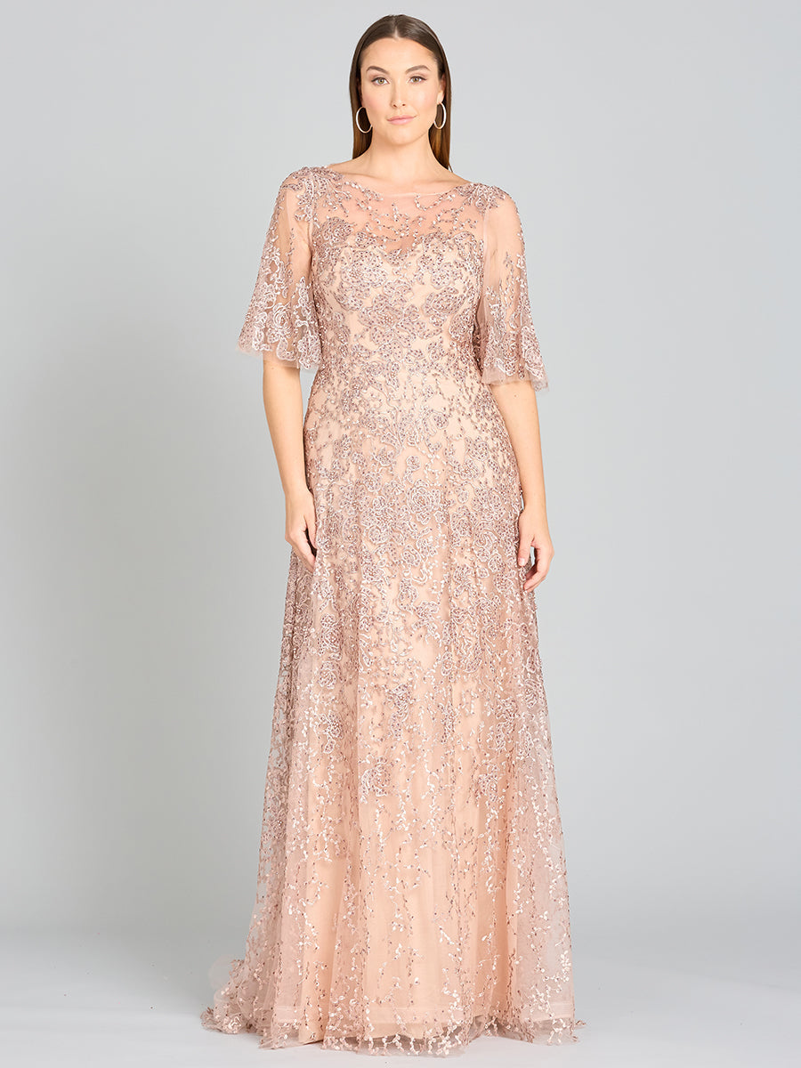 Lara 33277 Cape Sleeve Embroidered Mother of the Bride Dress
