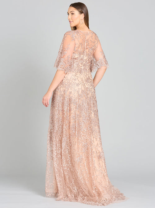 Lara 33277 Cape Sleeve Embroidered Mother of the Bride Dress