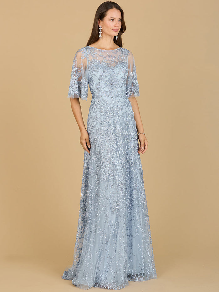 Lara 33277 Cape Sleeve Embroidered Mother of the Bride Dress