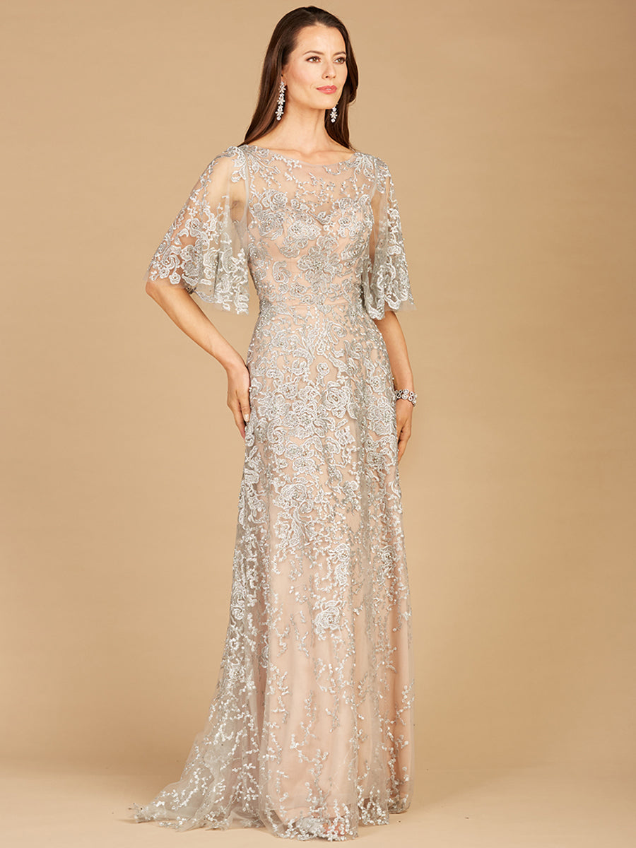 Lara 33277 Cape Sleeve Embroidered Mother of the Bride Dress