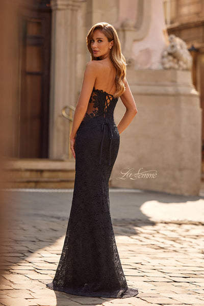 La Femme 33316 Textured Lace Sweetheart Gown with Illusion Sides