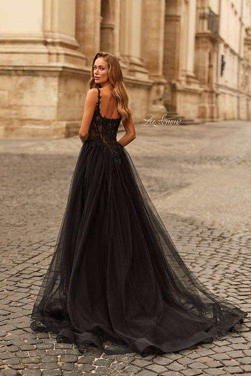 La Femme 33499 Beaded Applique Scoop Tulle Gown