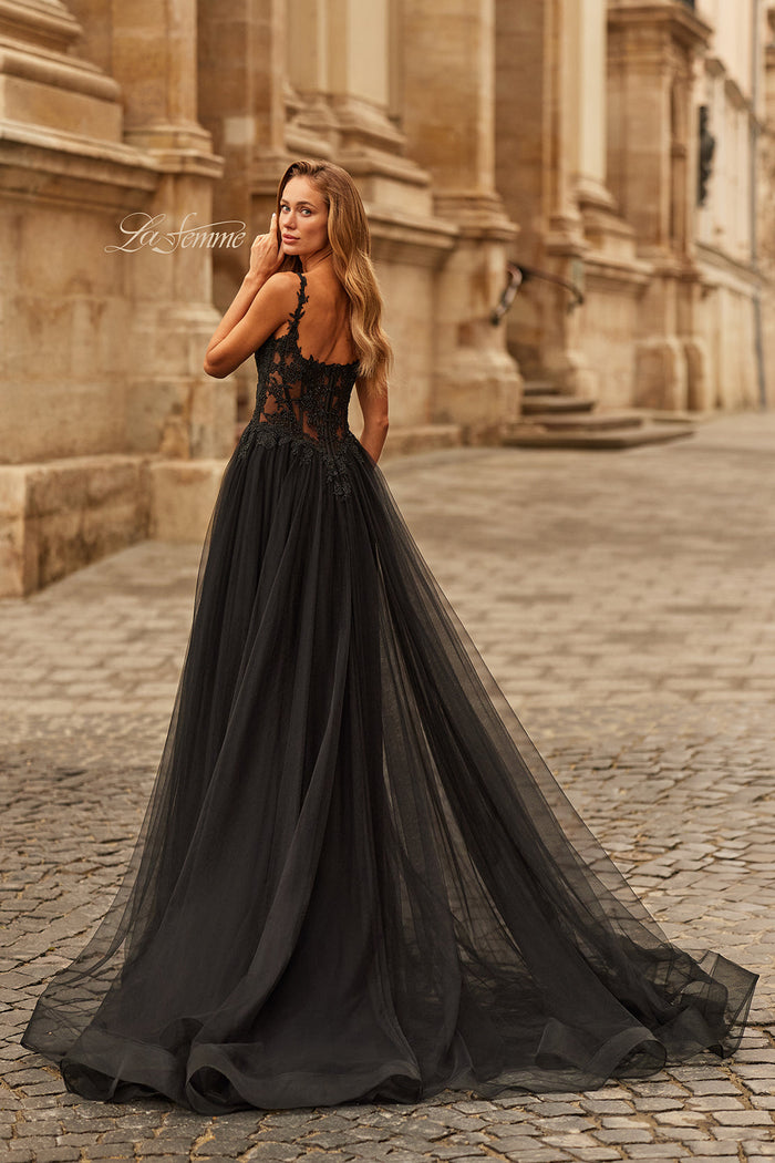 La Femme 33499 Beaded Applique Scoop Tulle Gown