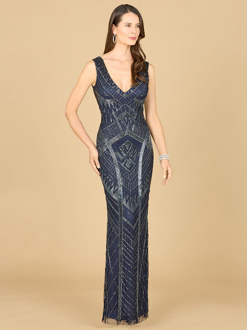 Lara 33552 - Fitted Dress With Tonal Beading