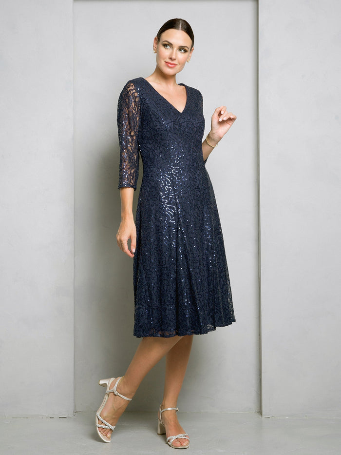Eva USA EV3497 Short Sequin Lace Occasion Dress with Structured Silhouette