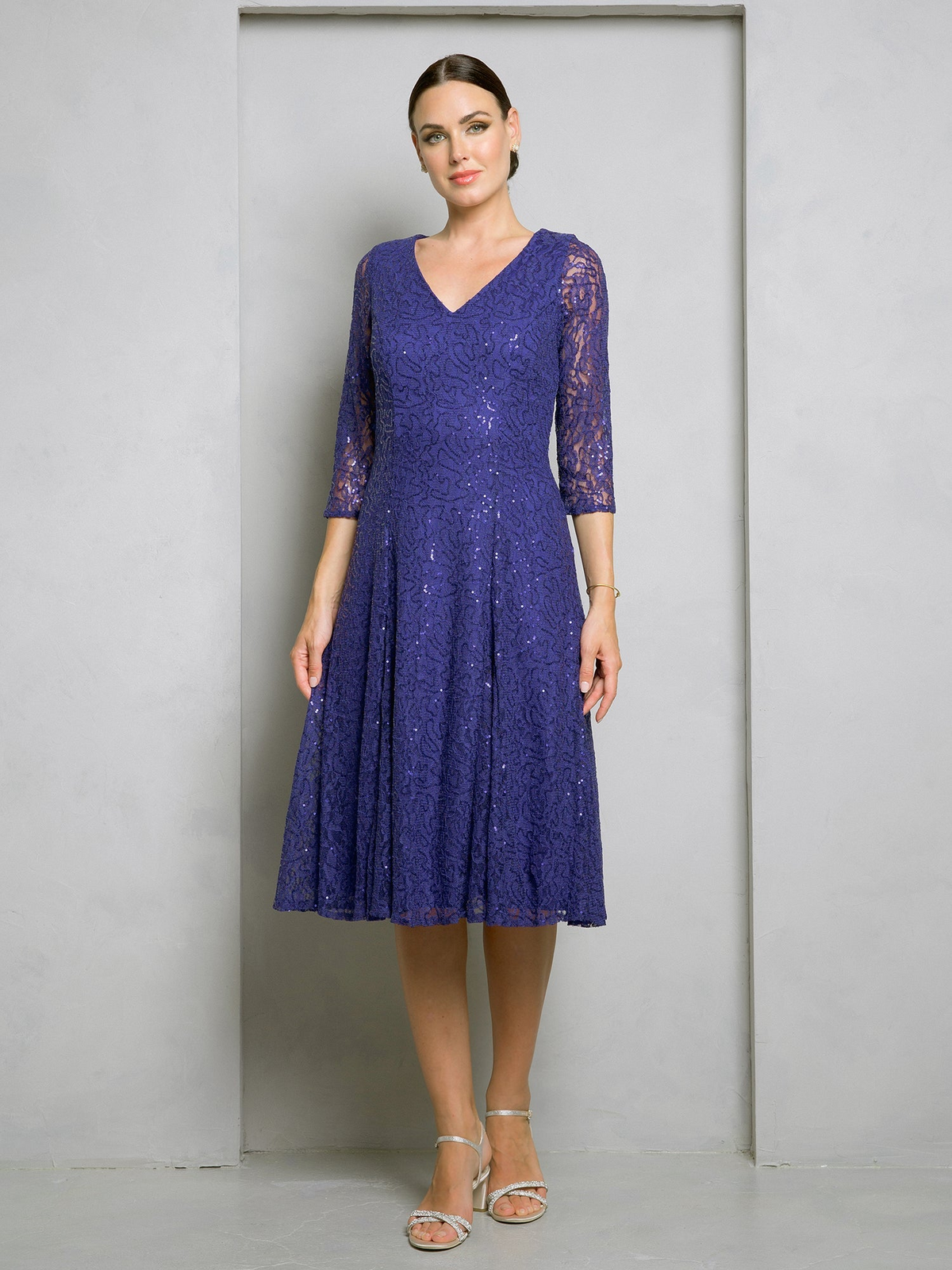 Eva USA EV3497 Short Sequin Lace Occasion Dress with Structured Silhouette
