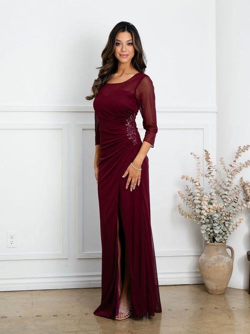 Eva USA EV3501 Structured Woven Slit Formal Dress for Mothers
