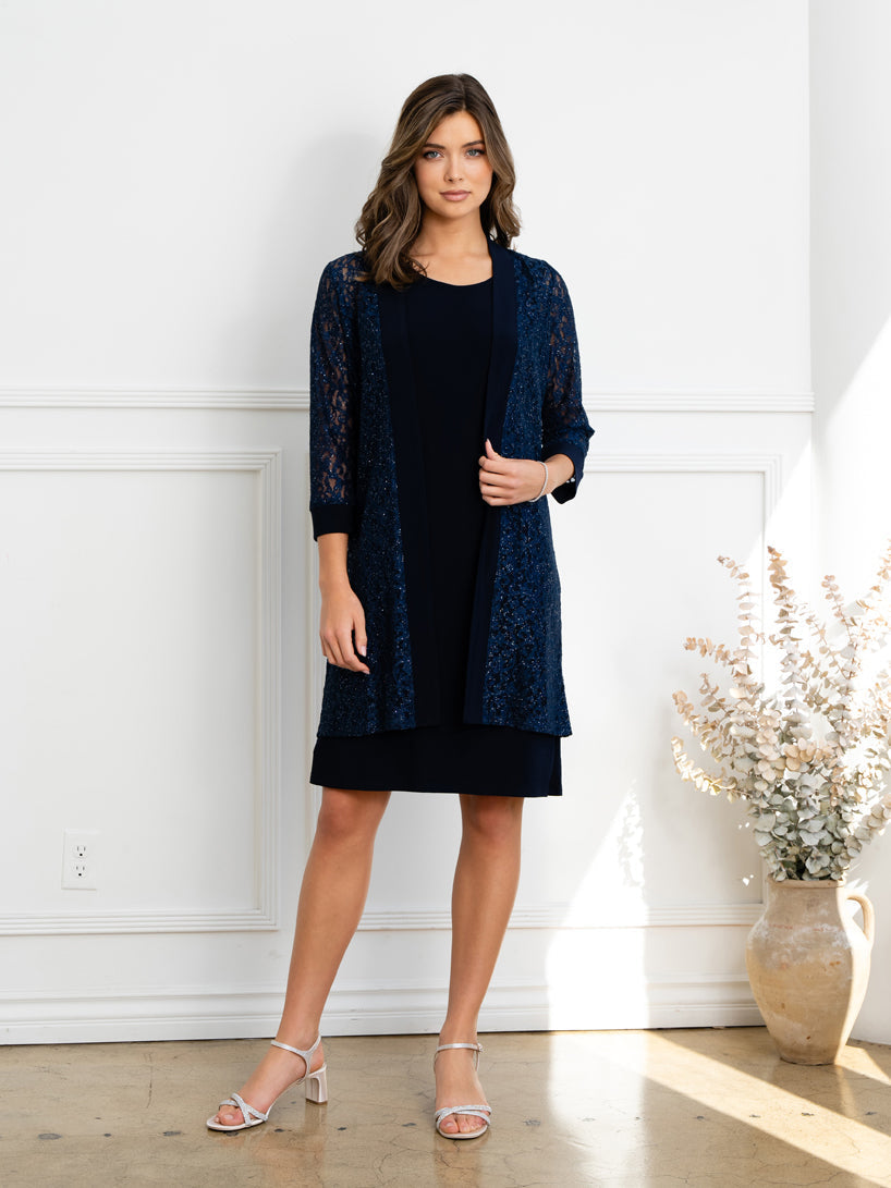 Eva USA 3505 Polished Two-Piece Layered Look Structured Midweight Dress