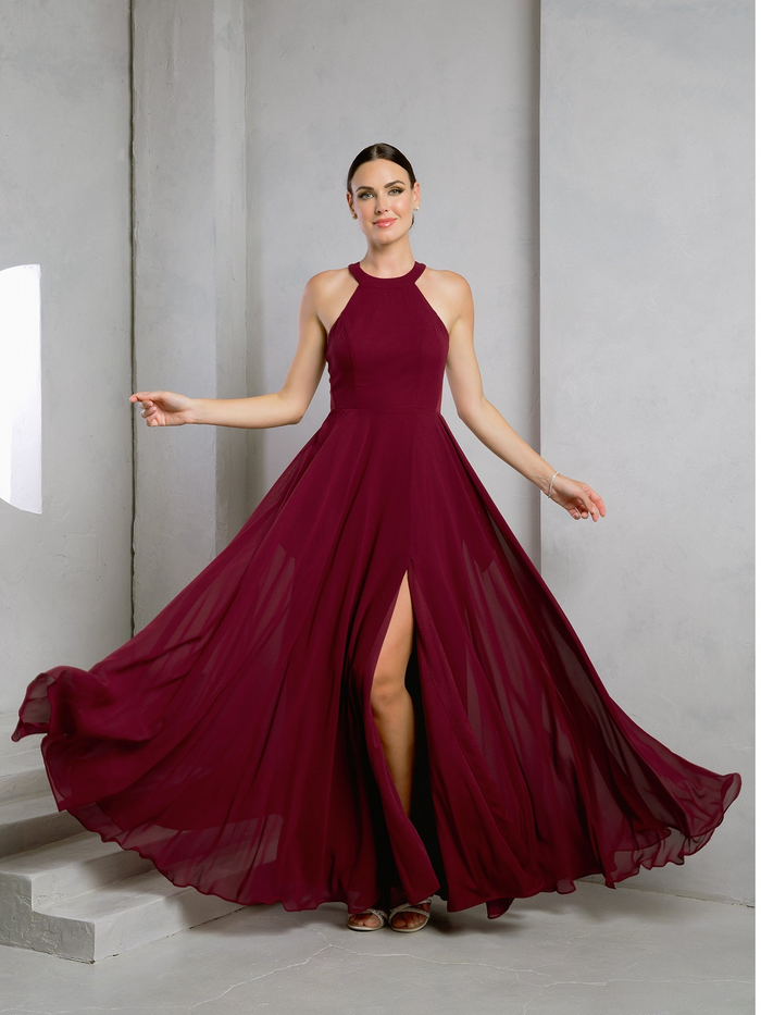 Eva USA EV3513 A-Line Side Slit Woven Dress With Tailored Structure